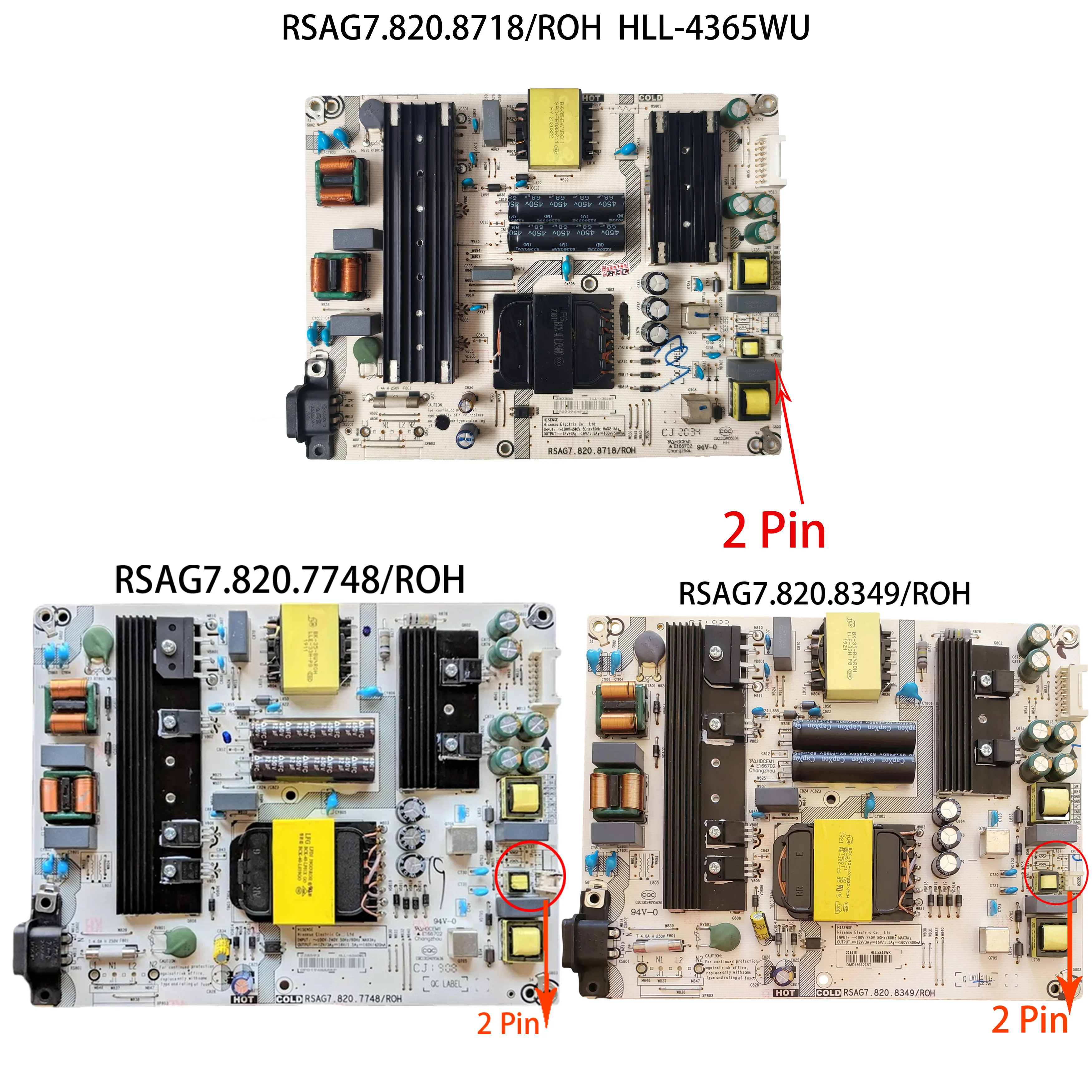 Para Hisense RSAG7.820.8718/ROH HLL-4365WU RSAG7.820.7748/ROH HLL-4360WC RSAG7.820.8349/ROH HLL-4465WK Alimentación 2 pines