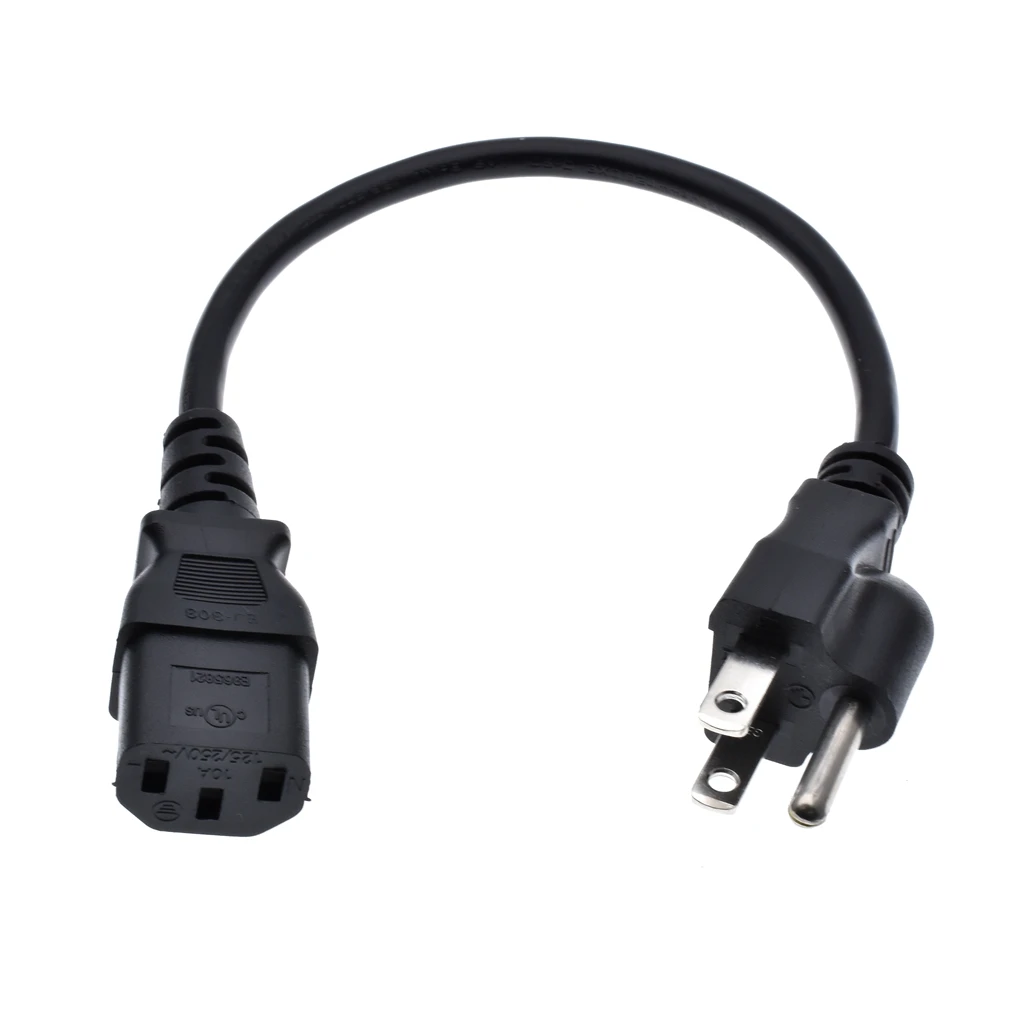 Cable de alimentación de CA EE. UU. NEMA 5-15P a IEC C13, Cable de extensión estándar americano de tres enchufes a C13 18AWG 1ft - imagen 4