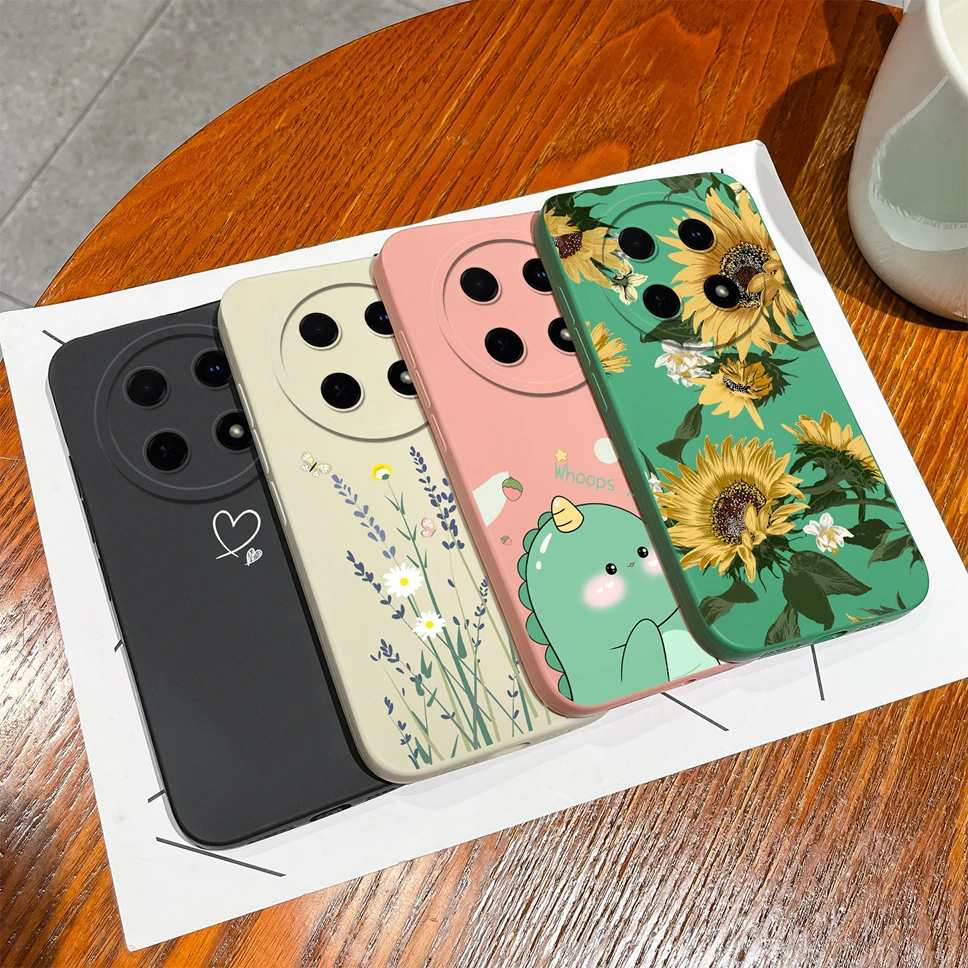 Funda de silicona líquida para Huawei Nova 12i, carcasa cuadrada con patrón de dinosaurio de dibujos animados, parachoques