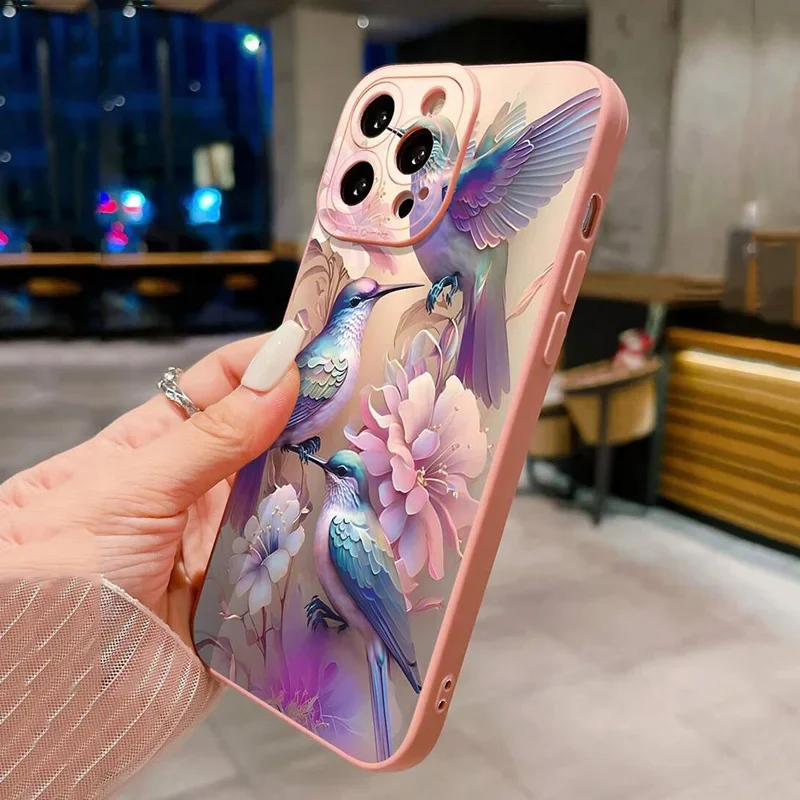 Funda de teléfono mate con diseño de pájaro y flores para iPhone 16 Pro Max 15 14 Plus 13 12 Mini 11 XS X XR 7 8 Plus SE 2022, funda de silicona suave - imagen 5