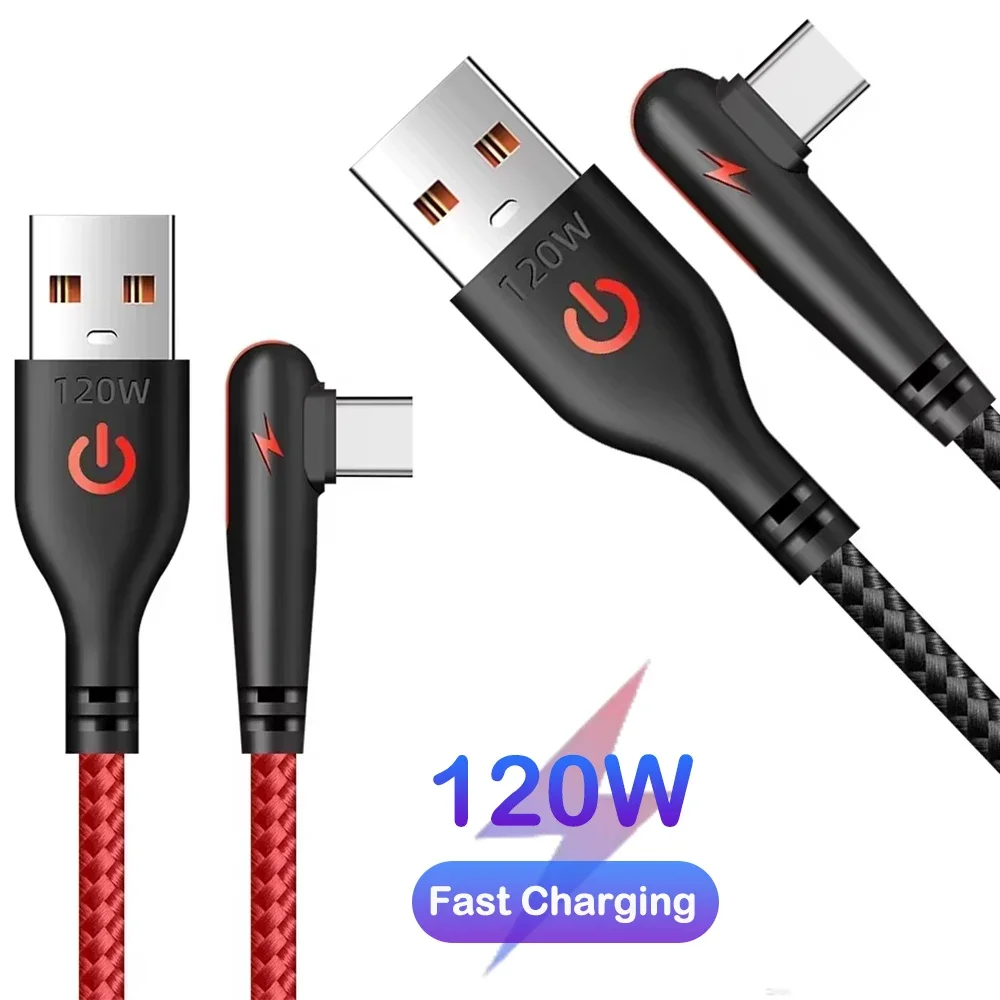 Cable USB C de 120W, Cable de carga rápida de 90 grados para dispositivos inteligentes generales electrónicos, Cable cargador de Cable de datos de carga rápida