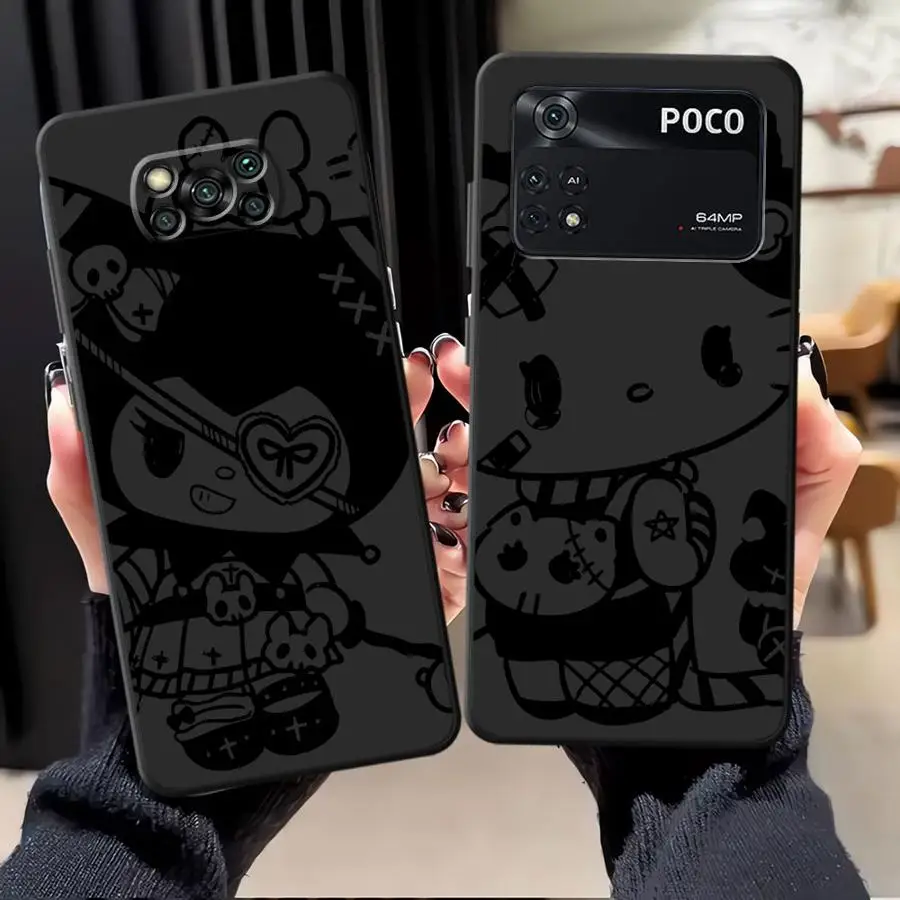 Funda de teléfono suave negra para Xiaomi Poco C50 F1 C40 C61 C71 M3 M4 M7 Pro C75 F3 X3 X4 X5 X7 Pro M5 Sanrio Cool Kuromi Hello