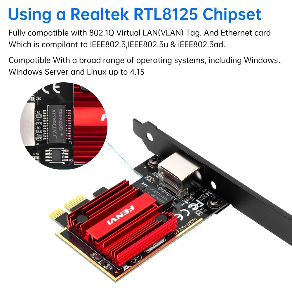 Fvi-tarjeta de red 2,5G PCI-E a RJ45, Chip RTL8125B, 100/1000Mbps, 2,5 Gbps, adaptador de controlador LAN con cable Ethernet para Win7/8/10/11 - imagen 5