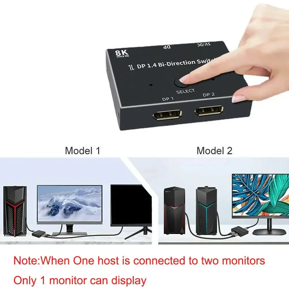 8K DP 1,4 interruptor 144Hz Displayport divisor de interruptor bidireccional 2 en 1 salida 2X1 1X2 puerto de pantalla 8K @ 30Hz, convertidor de vídeo 4K @ 120Hz - imagen 3