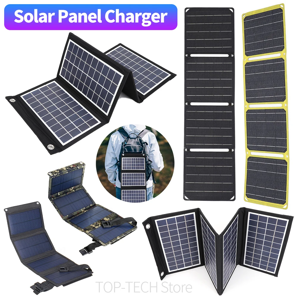 Cargador de Panel Solar USB Dual, paneles solares plegables impermeables para exteriores, a prueba de arañazos con 2 hebillas de 30/40/50W para banco de energía de teléfono