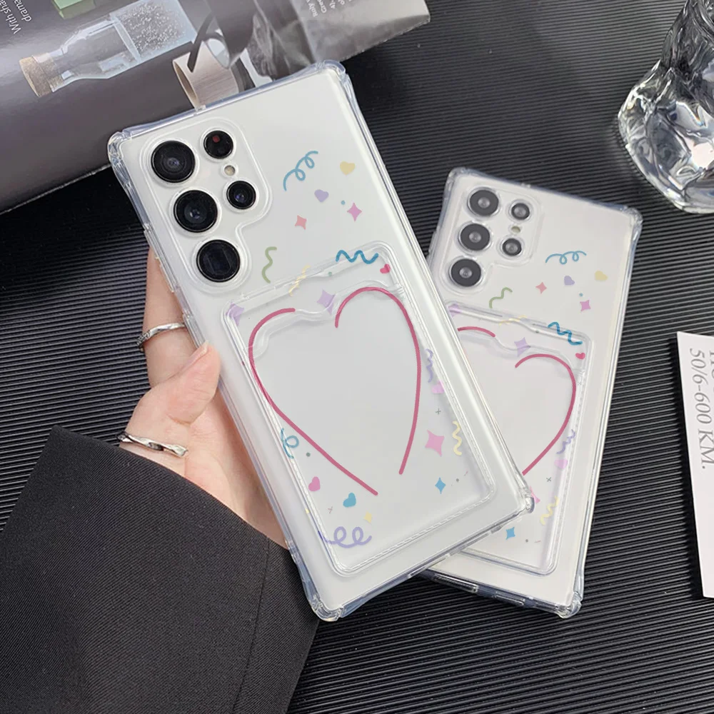 Funda de teléfono con tarjetero y corazón de amor para Samsung S24 Ultra S23 FE A55 5G A54 A35 A15 A16 S22 A06 A05 A05s, fundas suaves a prueba de golpes - imagen 4