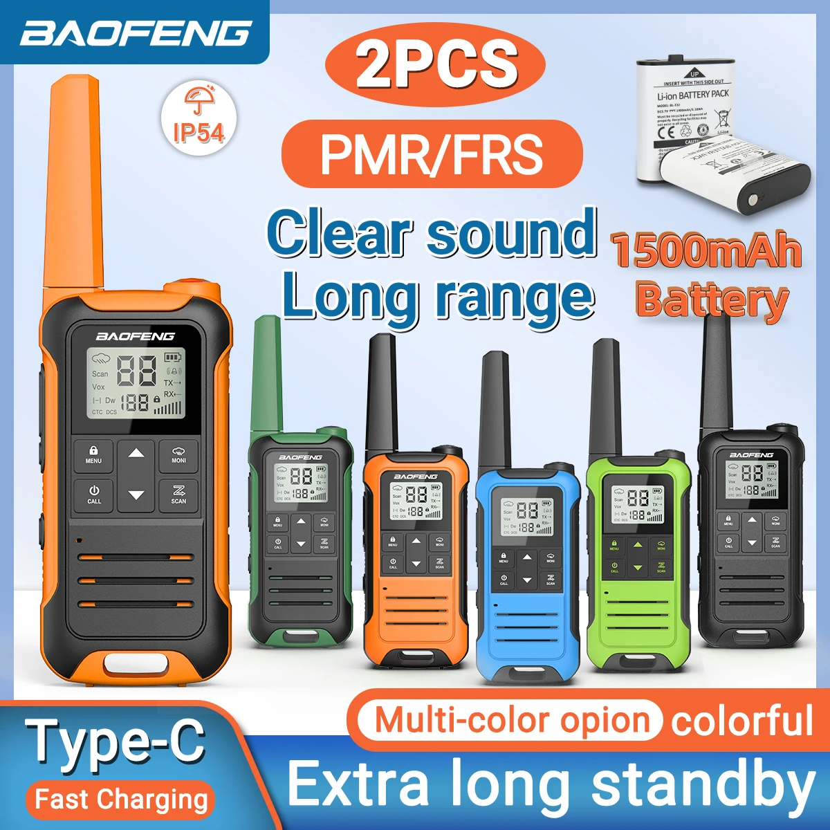 2 uds Baofeng F22 Mini Walkie Talkie PMR FRS de largo alcance recargable portátil niños Radio bidireccional tipo C cargador para viaje de Camping - imagen 2