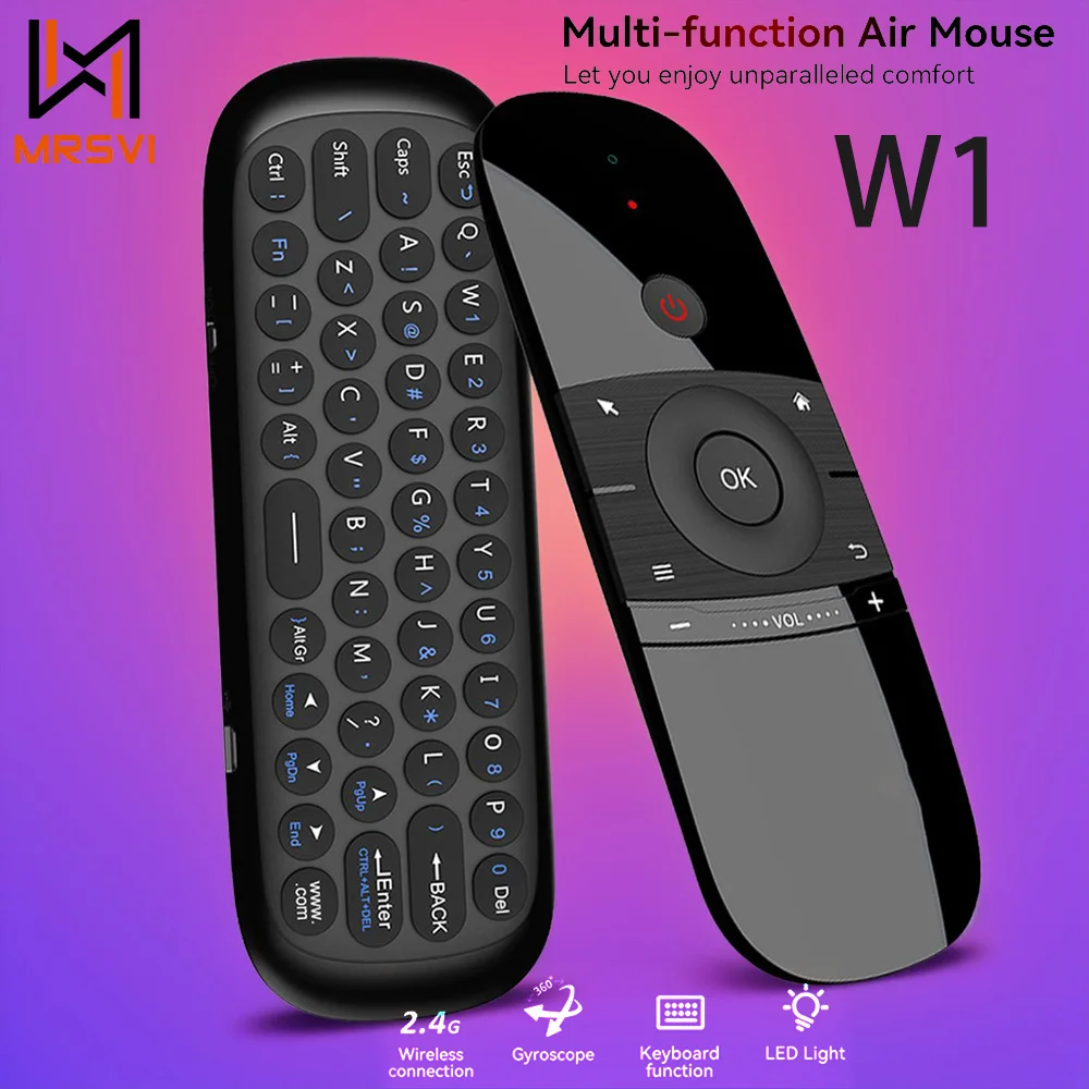 MRSVI W1 2,4G Air Mouse Control remoto aprendizaje 6 ejes movimiento teclado inalámbrico sentido para Smart TV Android Win TV Box PC