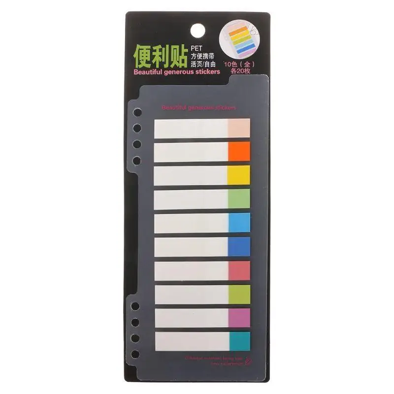 10 colores PET 200 hojas índice pestañas banderas nota adhesiva marcador página pegatinas Stati