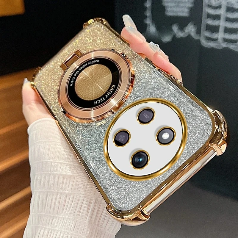 Magic7lite-funda con soporte de anillo chapado con purpurina de lujo para Honor Magic 7 Lite 6 5 X9a X9b X9c, funda con soporte de silicona a prueba de golpes - imagen 5