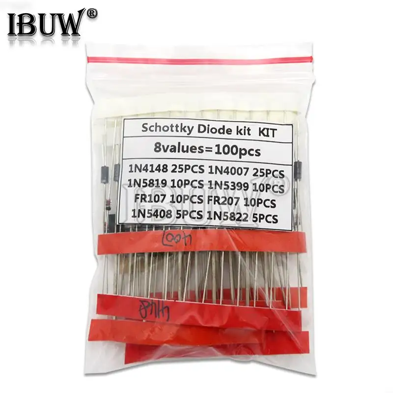 Kit de componentes de diodo de conmutación, kit de bricolaje original, 1N5399, 1N5408, 1N4148, 1N4007, 1N5819, 1N5822, FR107, FR207, 100 piezas