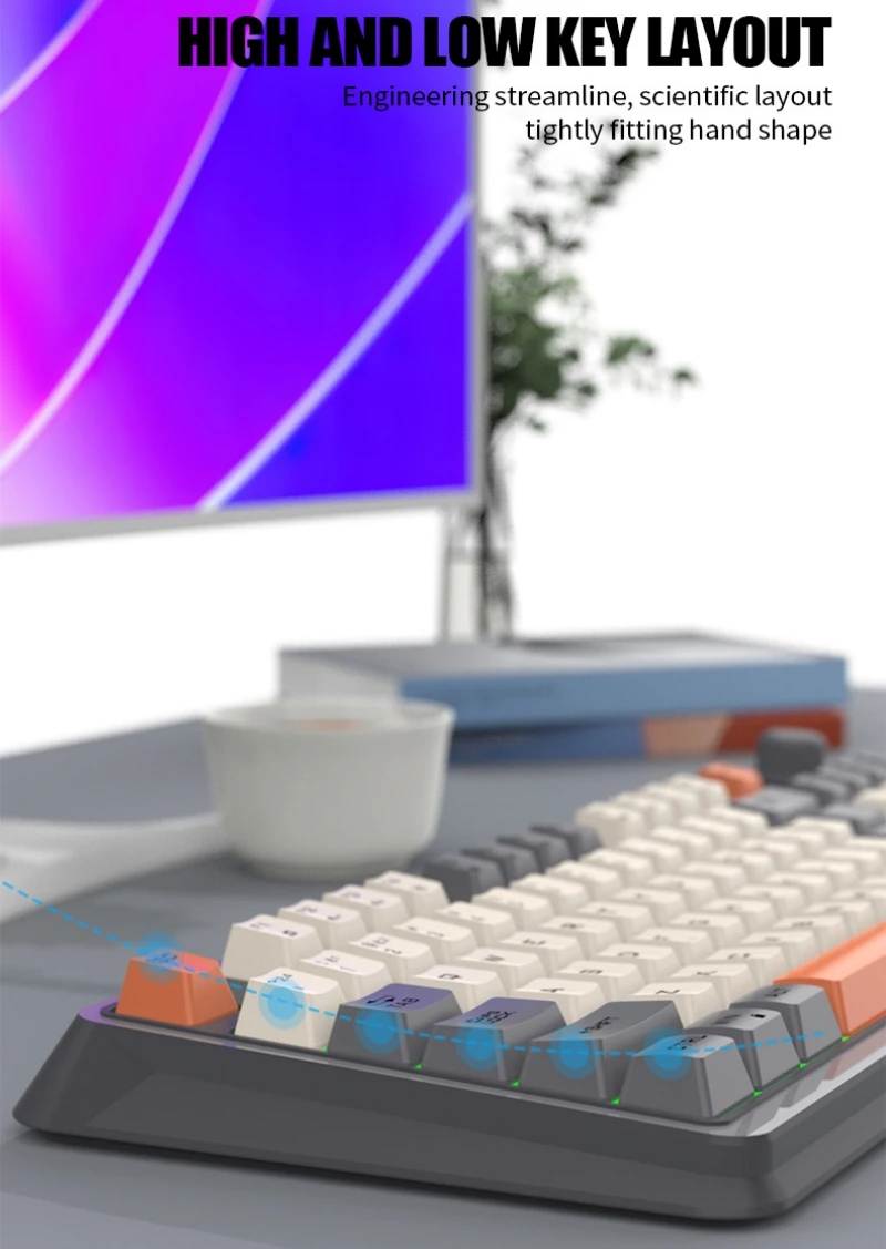 Teclado inalámbrico español, ruso, árabe, coreano, kit de ratón, Bluetooth 2,4 G, tipo C, luz RGB, 94 teclas, batería recargable, diseño ergonómico K94 - imagen 5