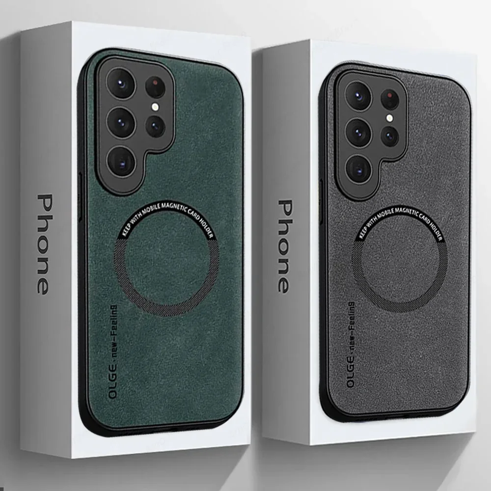 Funda de cuero Magsafe a prueba de golpes para Samsung Galaxy S25 S24 S23 S22 Ultra S21 Plus S20 FE, funda magnética de carga inalámbrica