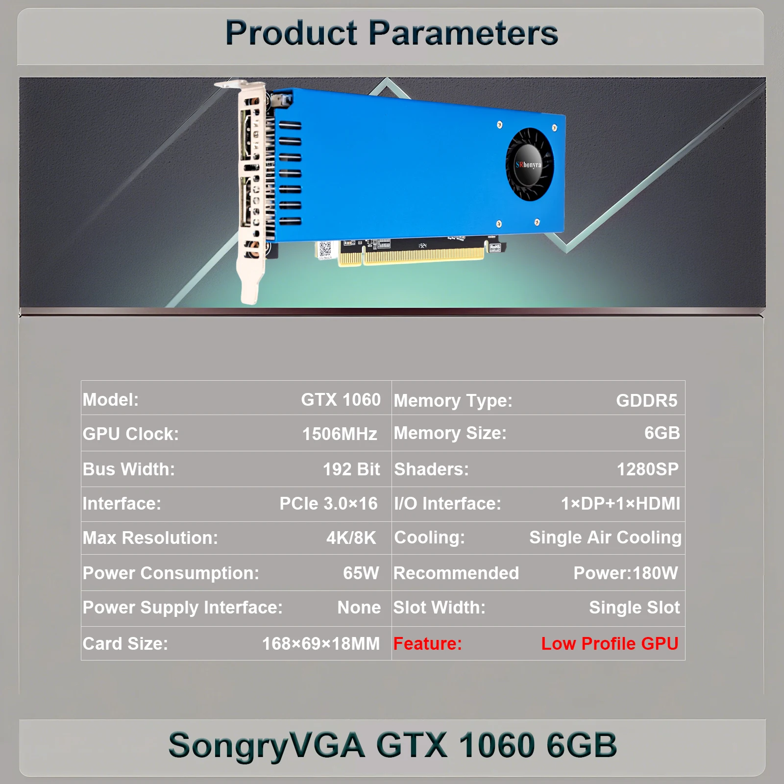 Tarjeta gráfica de perfil bajo SRhonyra Geforce GTX 1060 3/6GB, GDDR5 PCIe 3,0 X16 192 Bits SFF GPU puertos duales - imagen 5