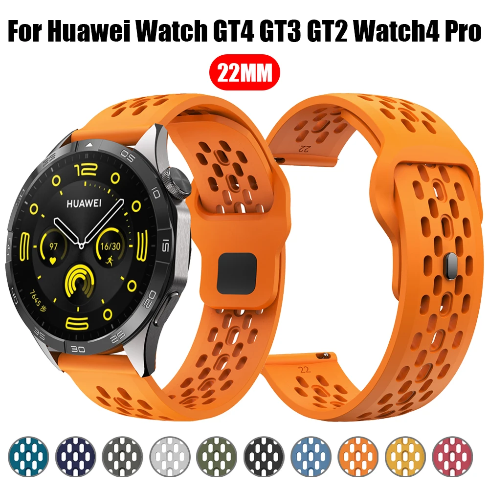 Correa deportiva de silicona transpirable de 22mm para HUAWEI Watch GT4 GT2 GT3 SE Pro Watch4 46mm/GT Runner/pulsera de reloj definitiva