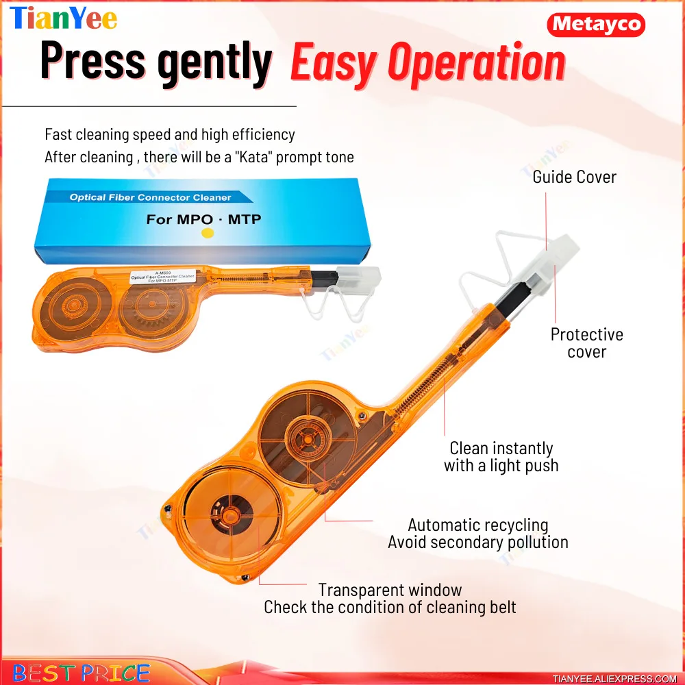 Caja limpiadora de fibra óptica MPO MTP A-M600, bolígrafo limpiador óptico IBC, adaptador de un clic, limpia 600 + limpiadores 1/5/10/lote de 20 piezas - imagen 4