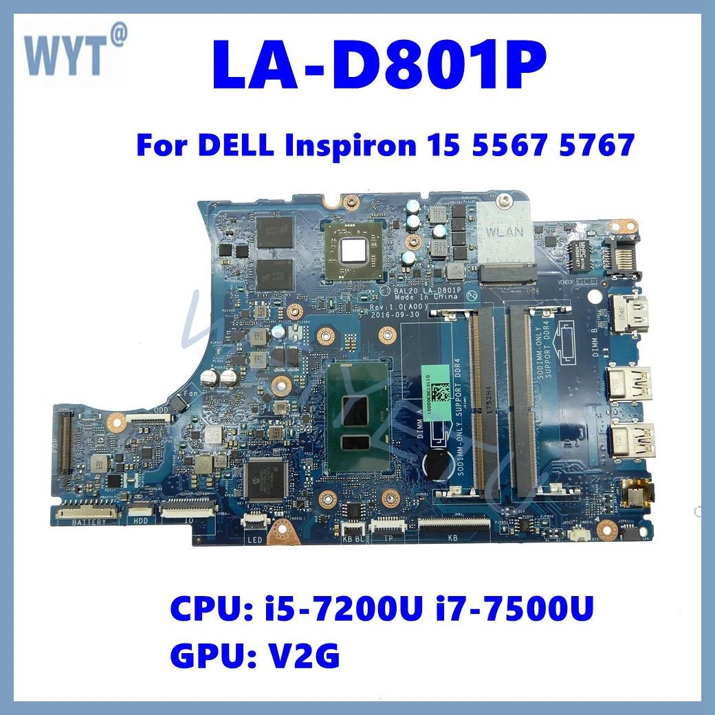 Placa base para portátil LA-D801P para DELL Inspiron 15 5567 5767 CN-0KFWK9 0Y8N7H con CPU i5/i7-7th Gen V2G-GPU - imagen 2