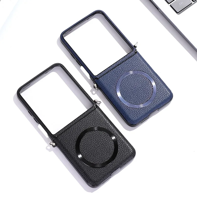 Funda magnética de eje medio para Xiaomi Mix Flip Buckle Link, funda de cuero de lujo con patrón de lichi, fundas antigolpes para MixFlip - imagen 3