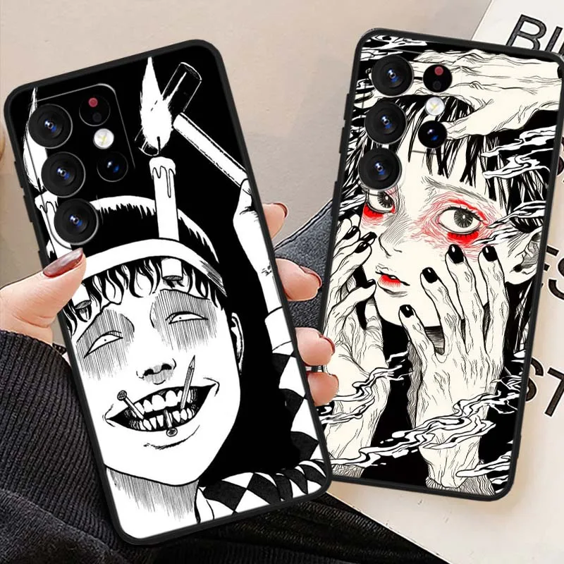 Funda de terror Junji Ito para Samsung Galaxy Note 20 10 9 8 A24 A34 M13 M31 M32 M52 M62 Ultra Lite funda de teléfono negra - imagen 2