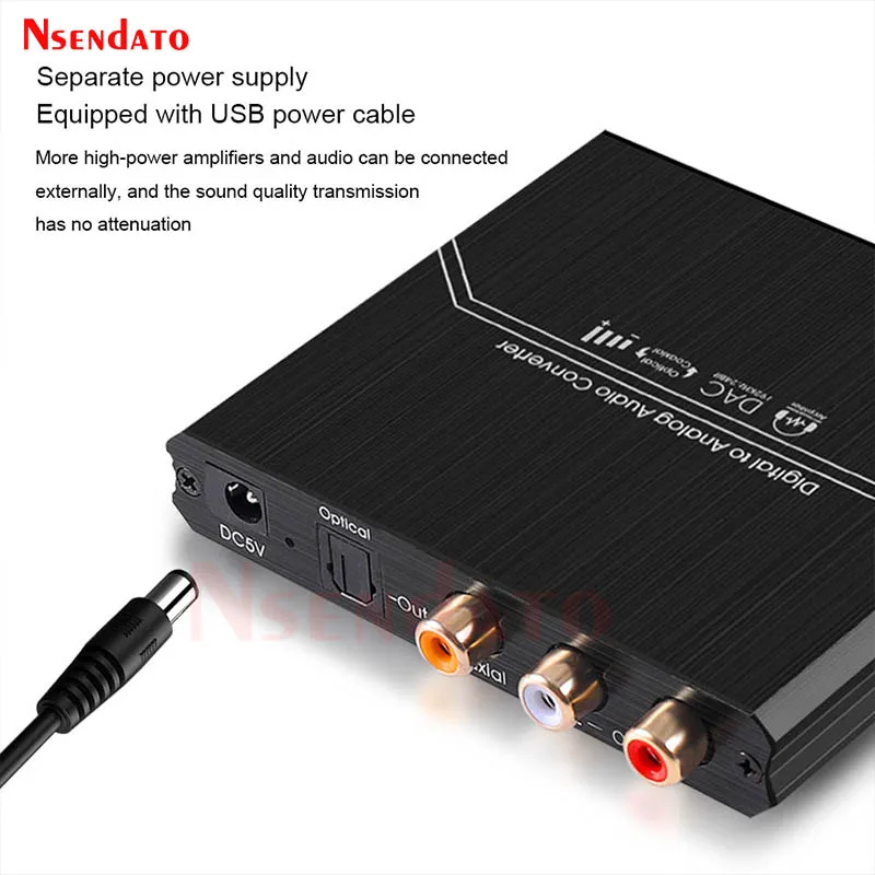 Adaptador convertidor de Audio Digital DAC óptico SPDIF Coaxial a RCA analógico 3,5mm óptico L/R estéreo Aux para TV consola de juegos de PC - imagen 2