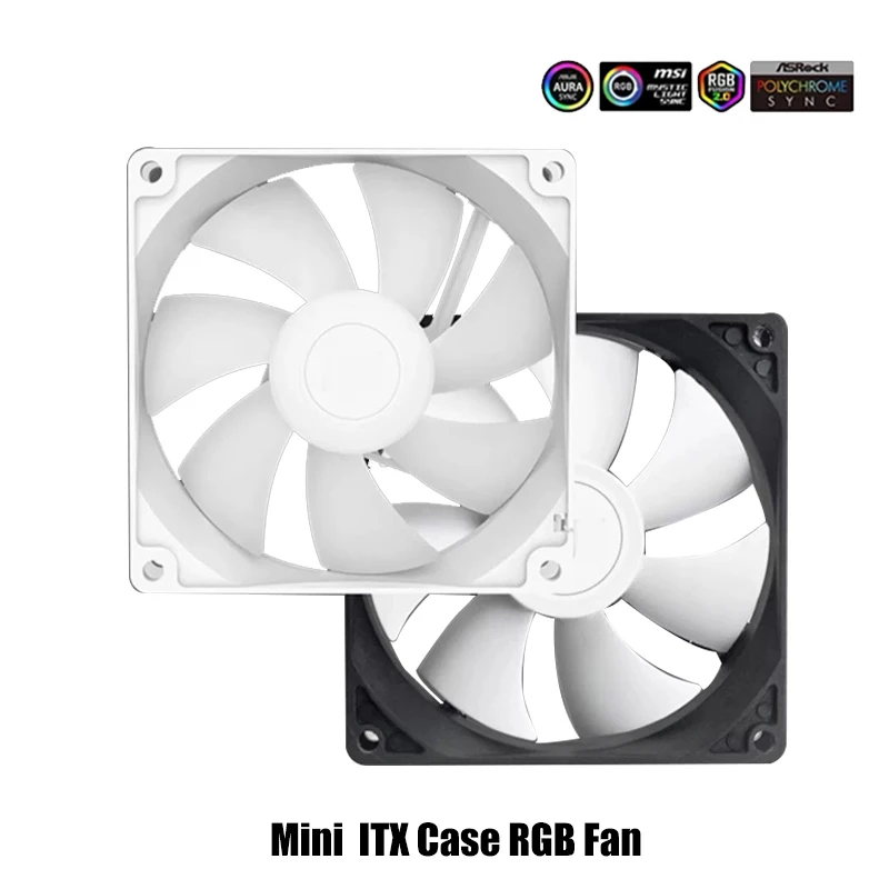 Mini ventilador ARGB con caja ITX, 8cm, 9cm, refrigeración por agua/aire, ventilador de radiador de CPU 8025 9225, enfriador MB 5V SYNC + 4 pines PWM - imagen 2