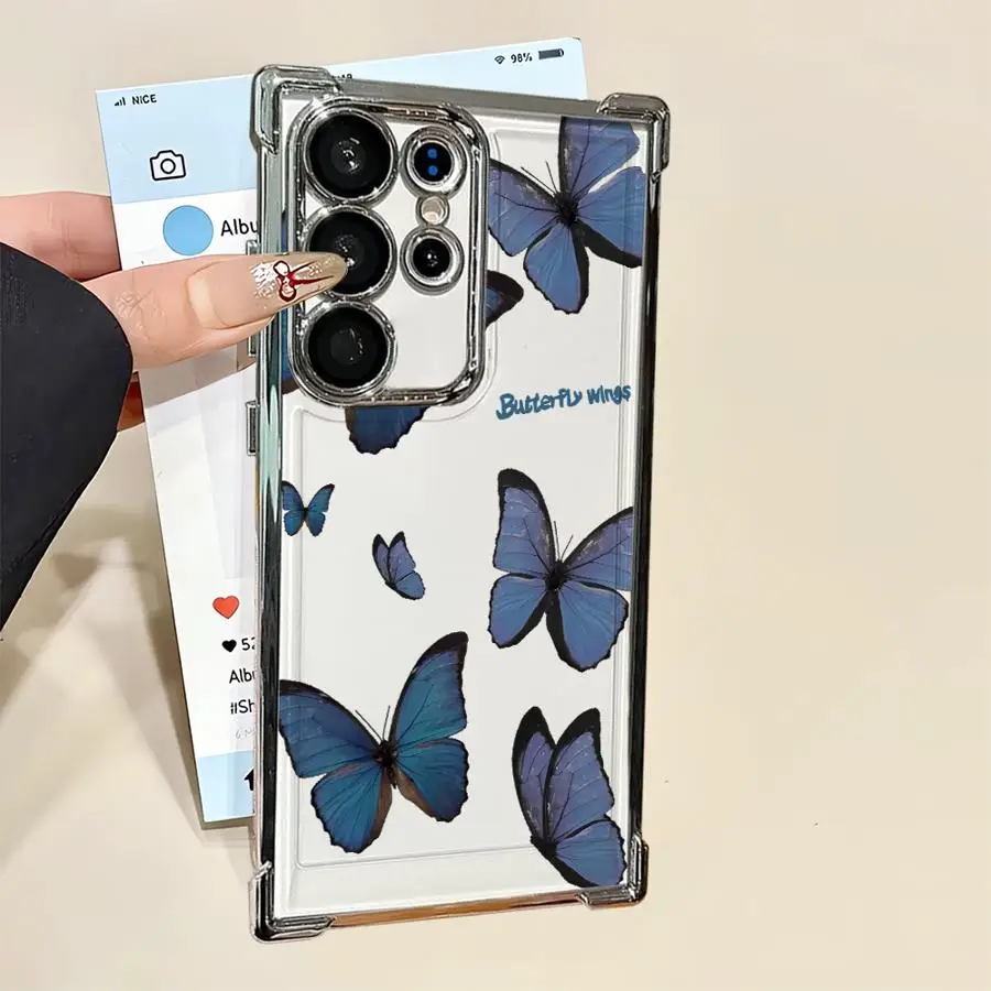 Funda transparente para teléfono Samsung Galaxy S25 Edge S23 S24 S22 Ultra S20 FE S21 Plus mariposa roja y azul - imagen 4