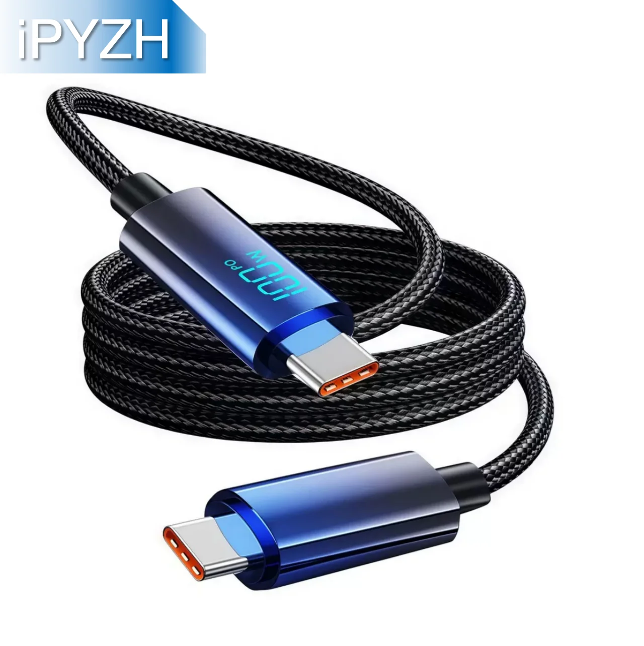 Cable iPYZH tipo C 100W PD Cable de pantalla de cargador de carga rápida para iPhone 15 16 17 1+ Galaxy Macbook iPad