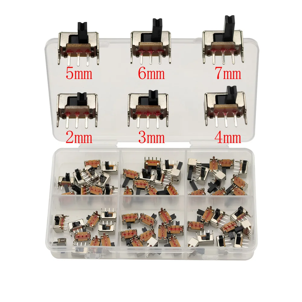 1 caja Mini interruptor deslizante 3 pines 1P2T SPDT 2 posiciones Interruptor de palanca de encendido y apagado DIP PCB longitud de la manija 2/3/4/5/6/7MM 50V 0.5A - imagen 5