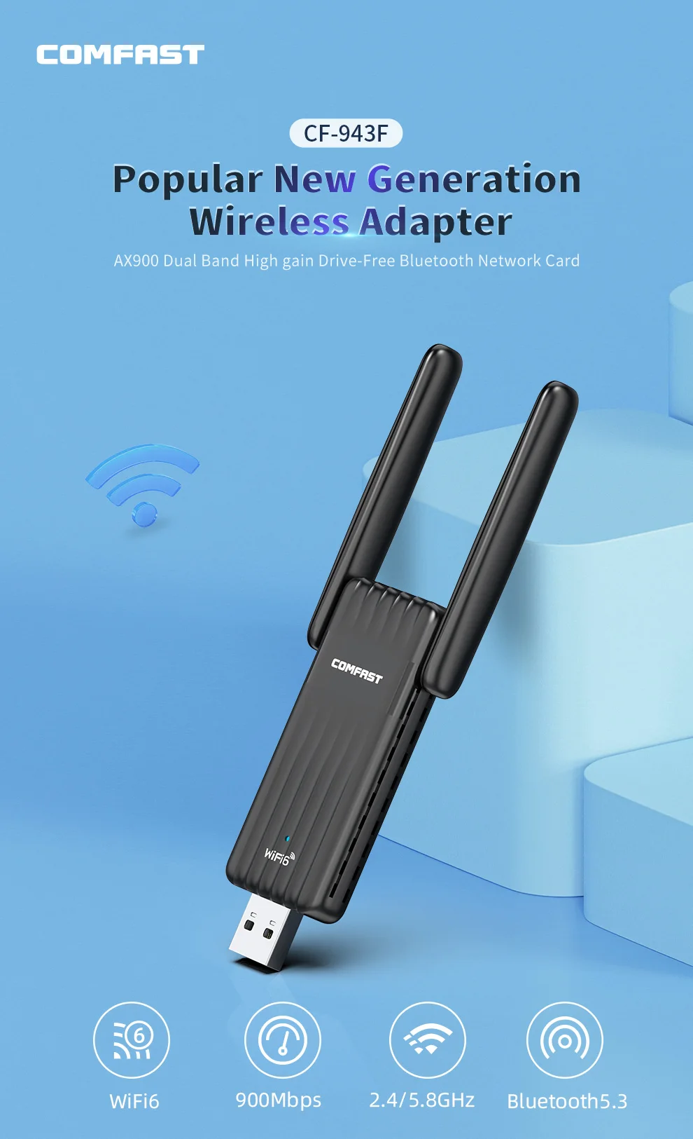 Comfast AX900 Adaptador WiFi 6 USB Dual Band - Bluetooth 5.3 - imagen 5