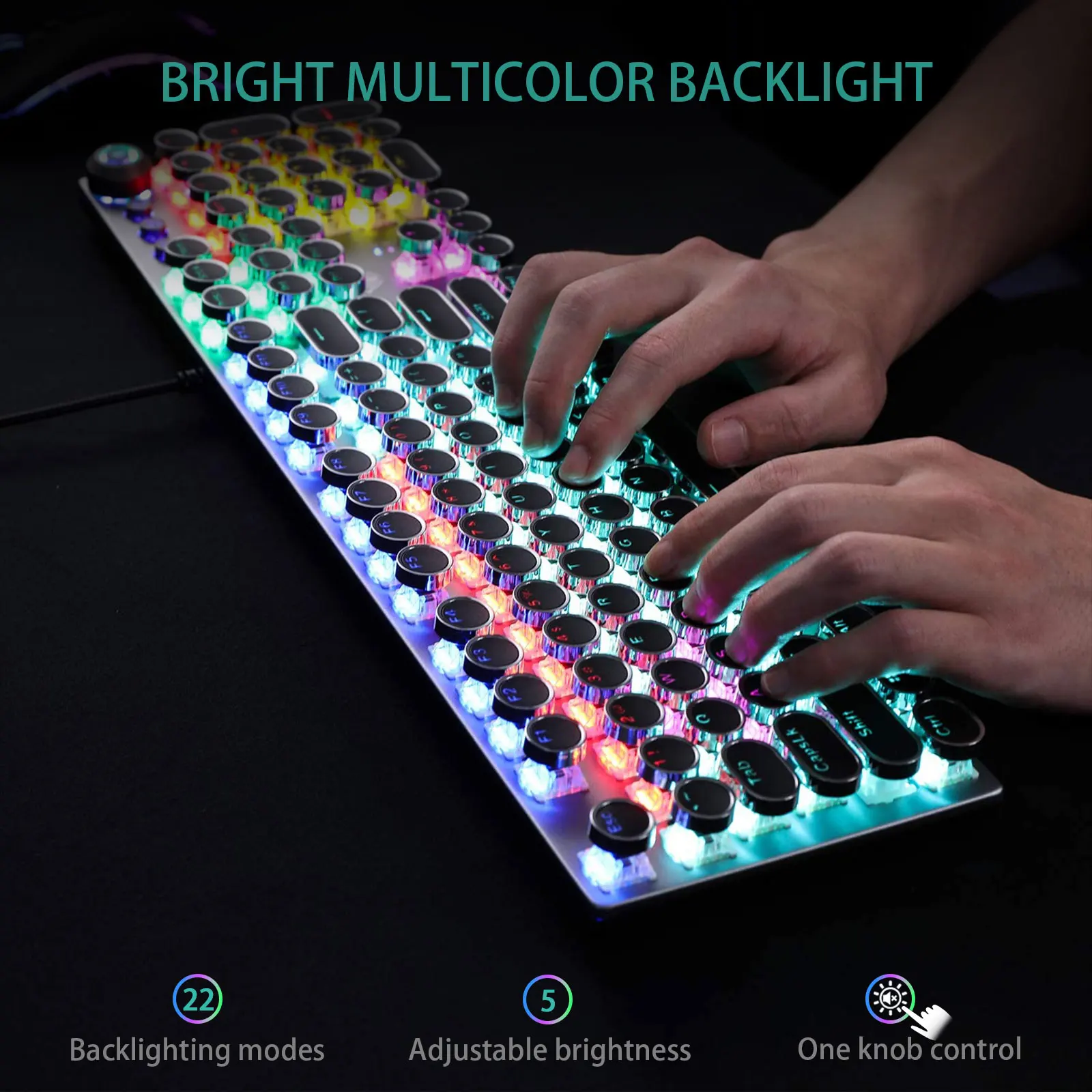 Teclado mecánico AULA F2088, teclas redondas Retro Punk, teclado para juegos para PC, portátil, tableta, 104 teclas, teclado retroiluminado RGB con cable - imagen 4