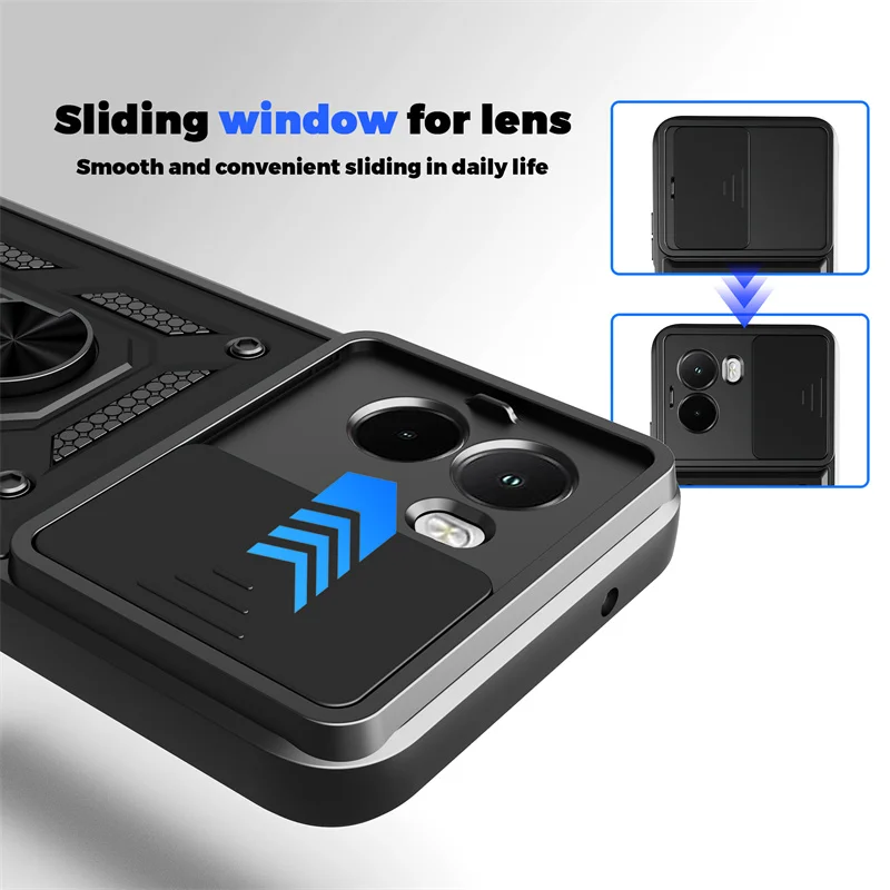 Para Xiaomi Poco M7 4G lente de cámara deslizante protección funda de teléfono para POCO M7 M 7 PocoM7 4G anillo soporte híbrido cubierta a prueba de golpes - imagen 3