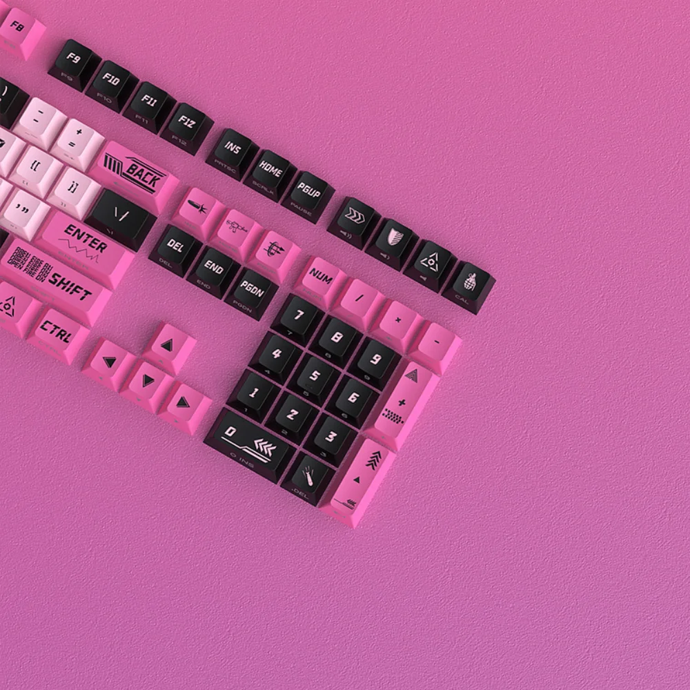 Juego de teclas translúcidas con grabado lateral de 131 teclas, tapa de teclado de estilo de dibujos animados PBT, teclado mecánico para juegos con contorno de cereza - imagen 4