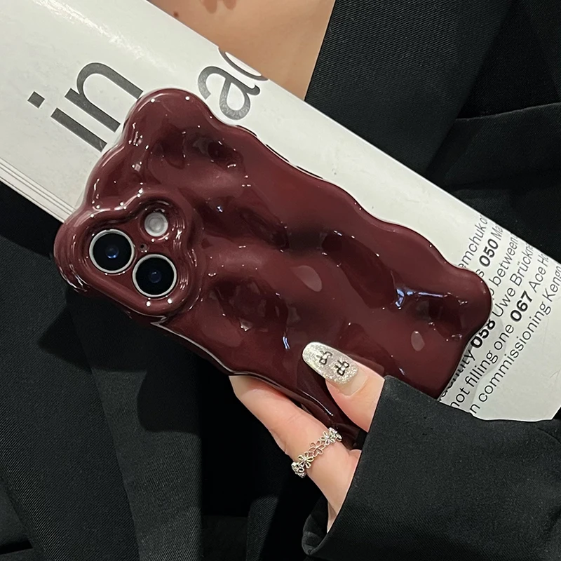 Funda con patrón de onda brillante de color rojo vino para iPhone 16 Pro Max 17 Air 15 13 14 12 11 16 Plus, carcasa de teléfono de TPU a prueba de golpes - imagen 5