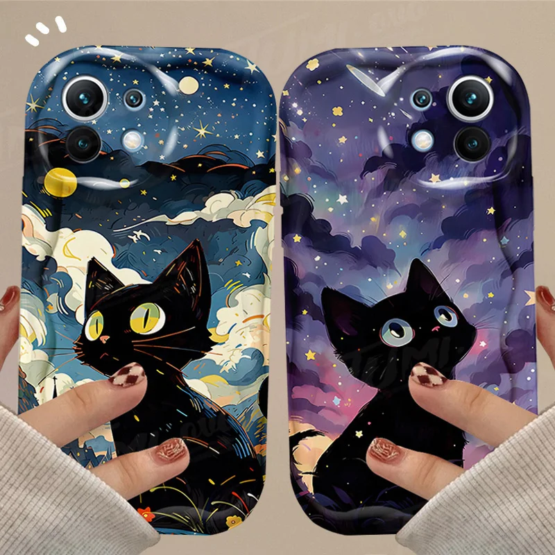 Funda 3D con dibujo de gato estrellado para móvil, carcasa para Xiaomi 13T, 12T, 14, 13, 12, 11 Lite, 5G, NE, 10T, POCO X5, X6 Pro, X3, NFC, X4, GT, F3, F4, F5, F6, M6, M5S, C65 - imagen 2