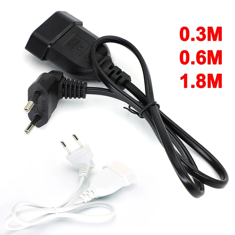 Cable de extensión de alimentación con enchufe macho europeo de 90 grados a hembra para ordenador PC PDU 0,3 m/0,6 m/1,8 m Cable en ángulo curvo de 2 clavijas UE