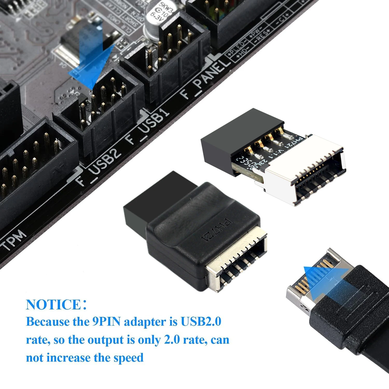 Placa base USB 2,0 de 9 pines a USB C tipo E, cabezal de Panel frontal, enchufe Key-A a conector de 9 pines, adaptador de extensión para PC de escritorio - imagen 2