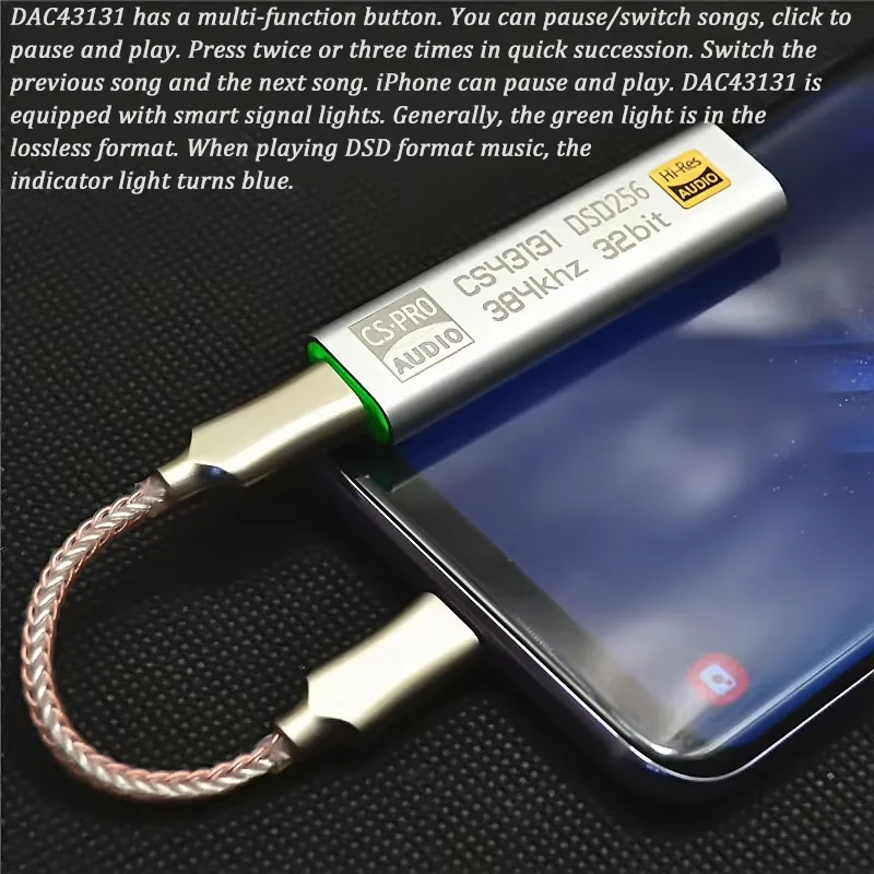 Amplificador de auriculares profesional CS43131 DSD256 Chip HiFi DAC interfaz de Audio USB tipo C a 3,5mm adaptador Amp para iOS PC Android - imagen 4