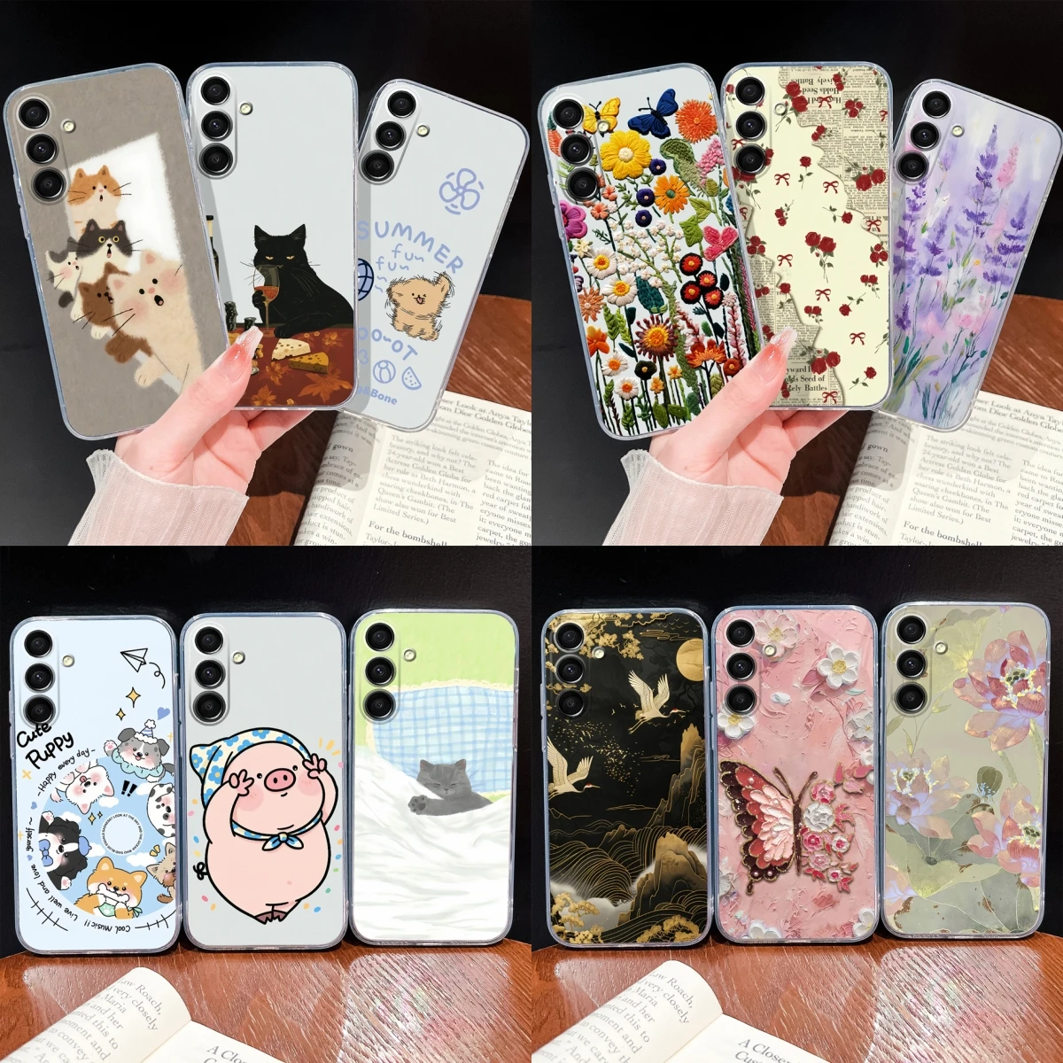 Funda para Samsung Galaxy A16 A26 A36 A56, bonita funda de teléfono de silicona transparente de TPU suave y delgada con dibujos animados, carcasa protectora ligera