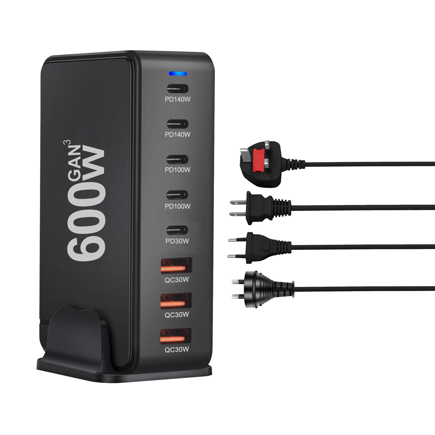 Estación de carga de 8 puertos de 600W, adaptador de carga rápida USB C, cargador inteligente de alta velocidad para IPhone,Xiaomi,Samsung, con indicador LED - imagen 2