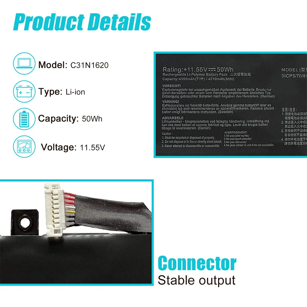 C31N1620 batería del ordenador portátil para Asus Zenbook UX430 UX430U UX430UA UX430UAR UX430UN UX430UNR UX430UQ U4100 U4100UN U4100UQ UX3400 - imagen 5