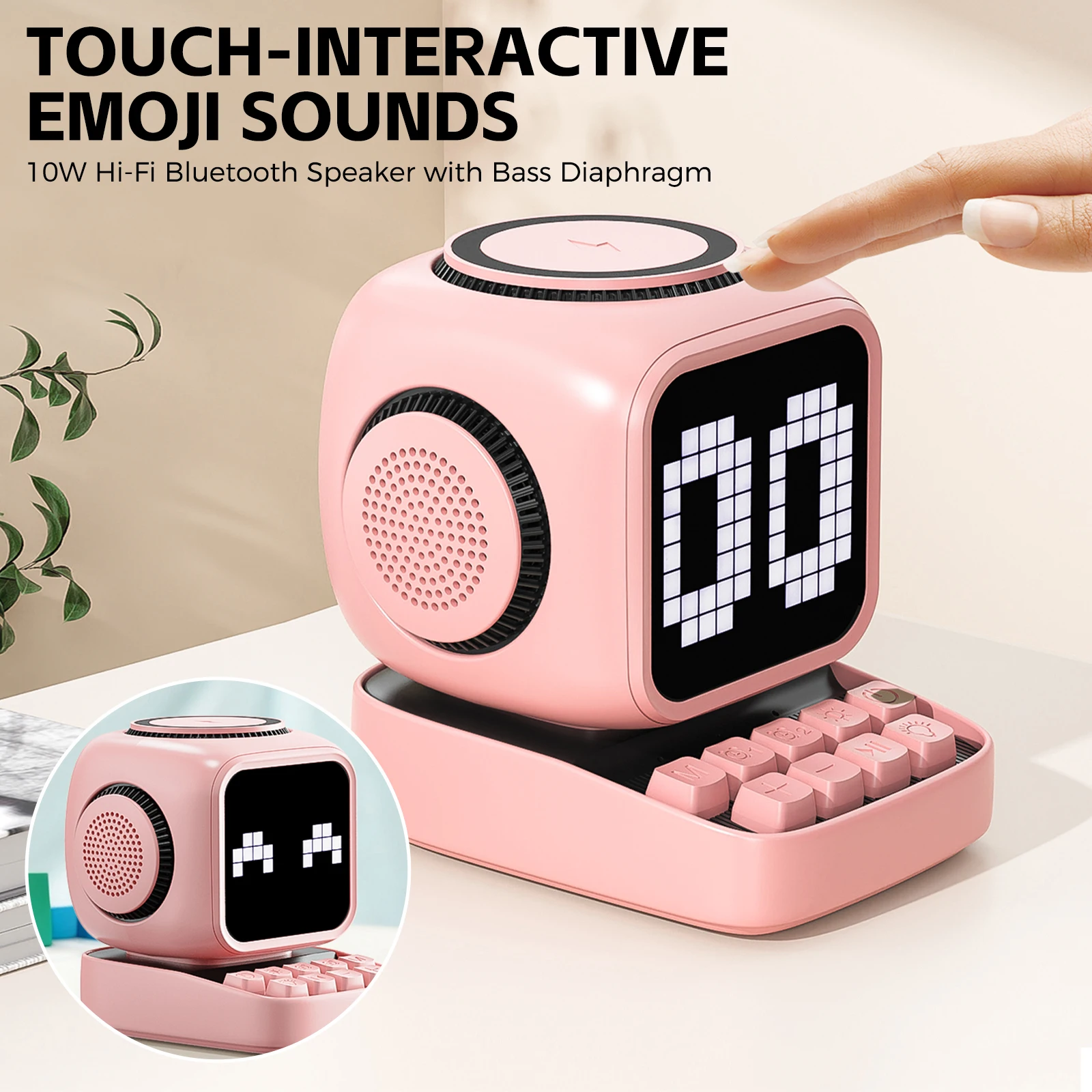 Soporte de cargador inalámbrico Retro Pixel Art Bluetooth altavoz portátil despertador tablero de pantalla LED lindo regalo decoración de luz del hogar - imagen 4