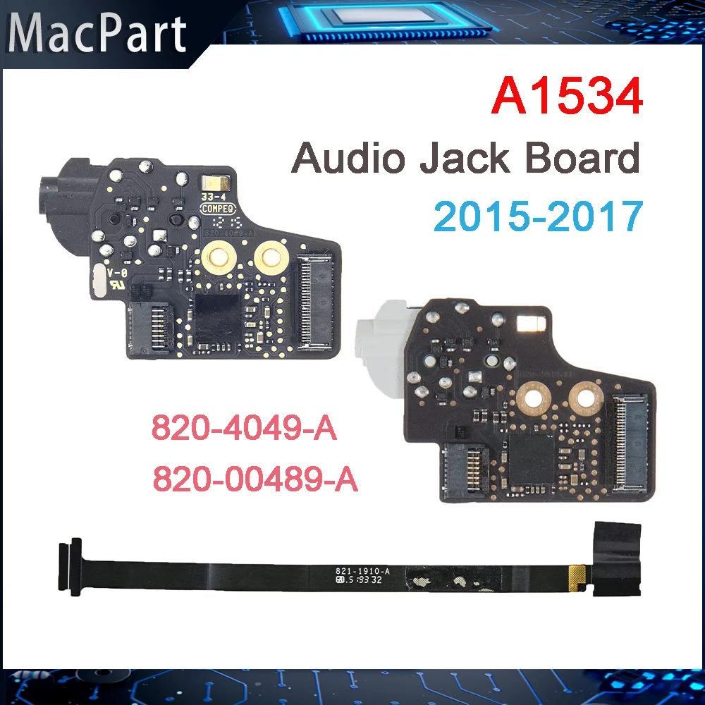 Auriculares originales con Cable 821-1910-A para MacBook, placa de conector de Audio A1534 de 12 pulgadas, 820-00489-A, 820-4049-A, año 2015, 2016 y 2017