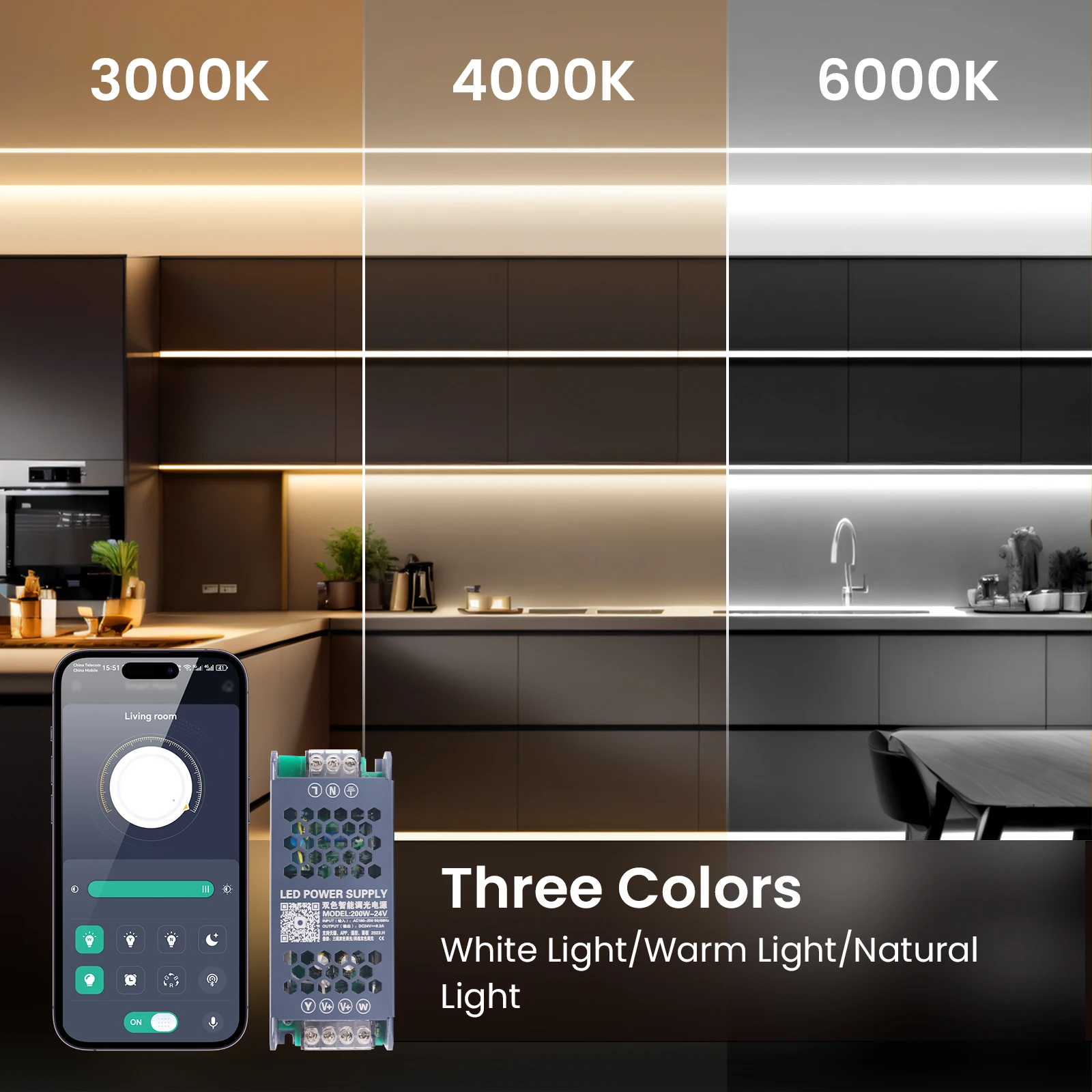 Fuente de alimentación de atenuación Bluetooth DC24V CCT, Kit de luces de tira LED COB regulables, 576leds/m, Control por aplicación RA90, cinta Flexible, decoración de habitación - imagen 5