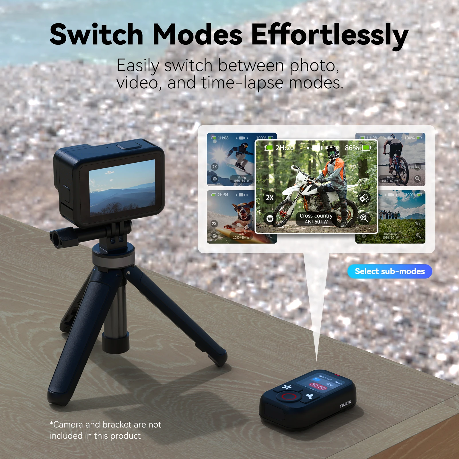 TELESIN T13 Control remoto impermeable Bluetooth para GoPro Hero 8Max 13 12 11 10 9 con correa para muñeca para accesorios de Cámara de Acción - imagen 5