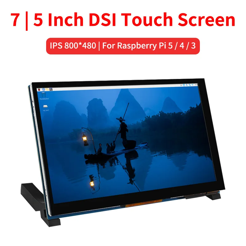 Pantalla táctil DSI IPS de 7/5 pulgadas para pantalla táctil capacitiva RPi 5, Monitor LCD de 800x480 con soporte para Raspberry Pi 5 4B 3B + 3B