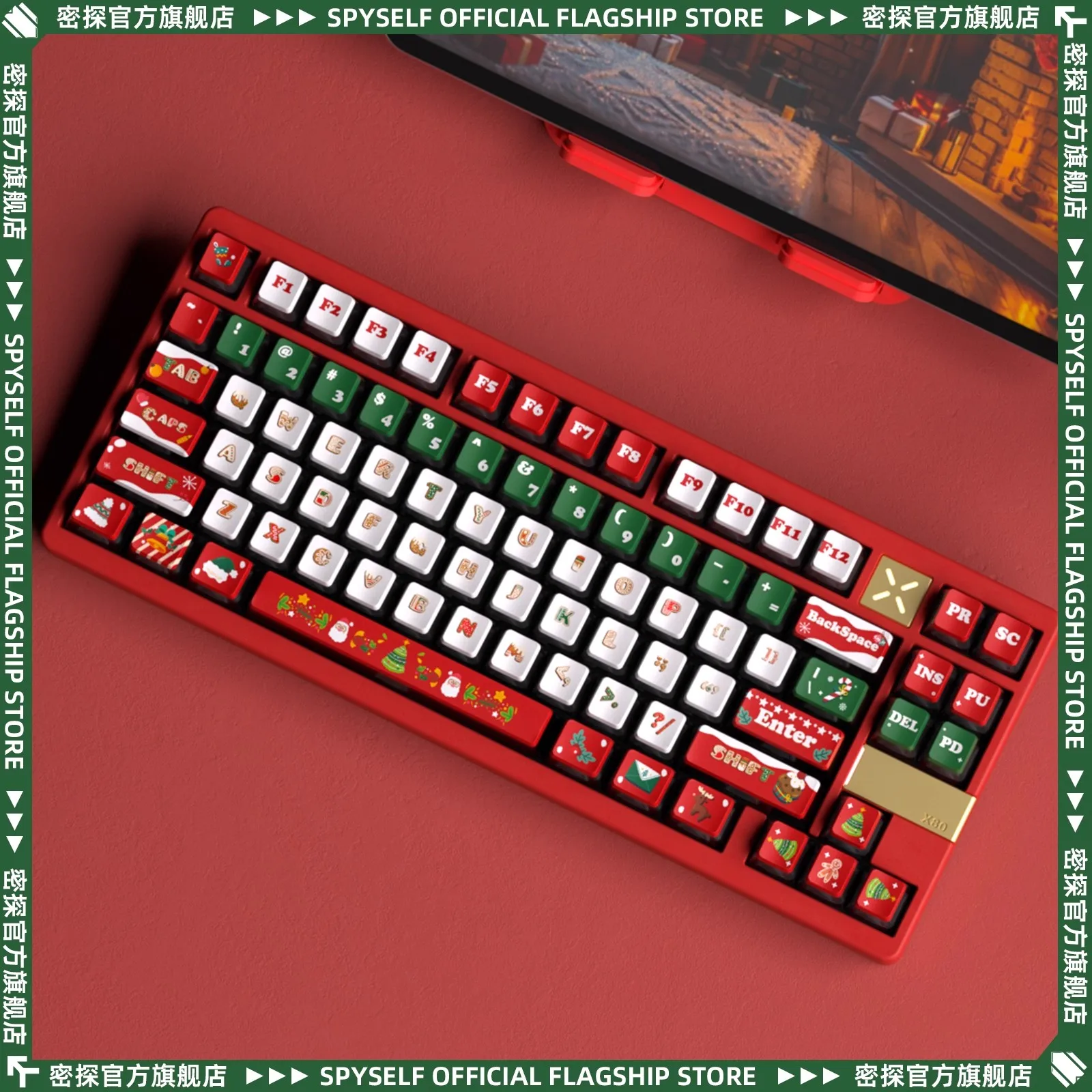 OEM 122 teclas Feliz Navidad tema Keycaps Cherry Profile Keycap ISO PBT Dye Sub para MX Switch DIY diseño Teclado mecánico - imagen 5