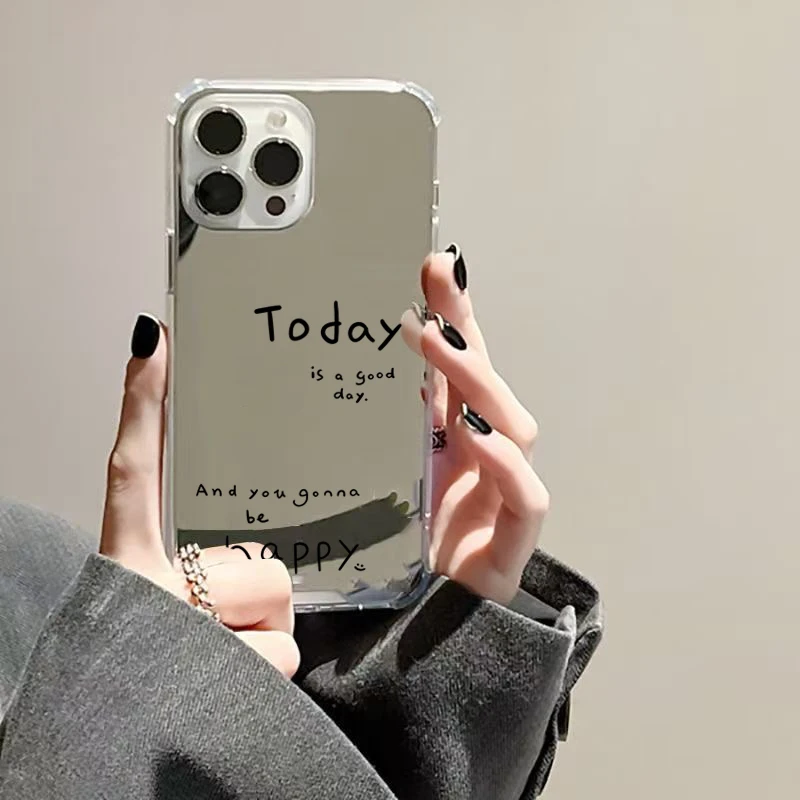 Funda de teléfono con espejo gráfico de letras minimalistas para iPhone 16 11 12 13 14 15 Pro Max XS X XR 7 8 Plus SE, funda suave con espejo de maquillaje - imagen 3