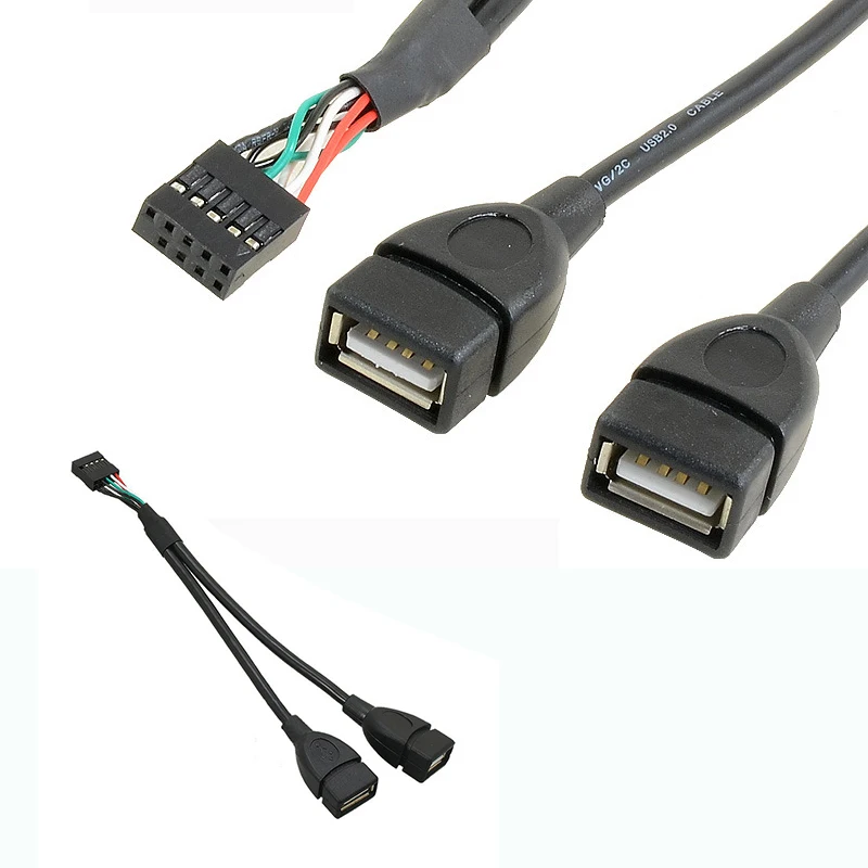 Placa base de 15cm, 30cm, 50cm, 9 pines, gira USB 2,0, dos líneas de extensión, placa principal, cabezal hembra a USB Dual 2,0, Cable adaptador hembra