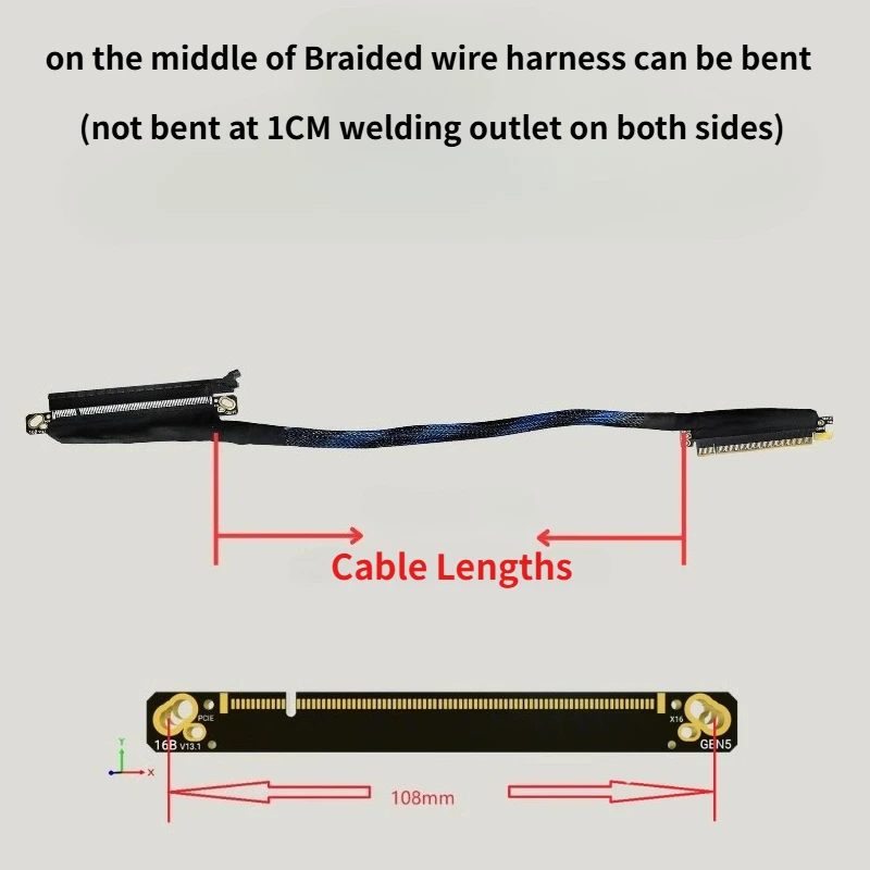 Tarjeta gráfica externa del servidor PCIE 5.0 X16 180 °   Cable de extensión recto 64GB\S GEN 5 Adaptador GPU de cable flexible para servidor sin pérdidas - imagen 4