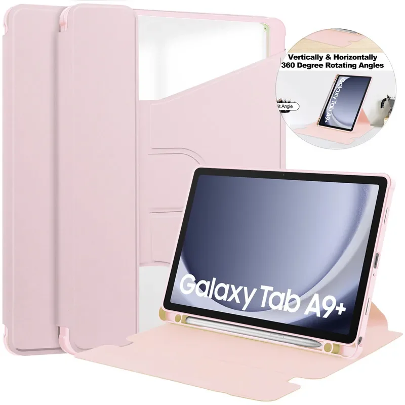Funda con rotación de 360 grados para Samsung Galaxy Tab A9 Plus 2023, cubierta con soporte para bolígrafo S, acrílico transparente, parte trasera dura para Galaxy Tab A9 +